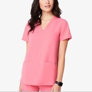 Figs neon pink casma scrub top
